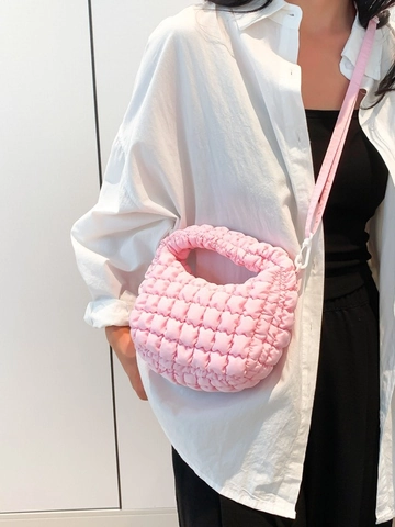 Gesteppte Puffy Schultertasche Für Damen Nylon Blasentextur Umhängetasche Wolke Knödel Handtasche Mit Verstellbarem Riemen