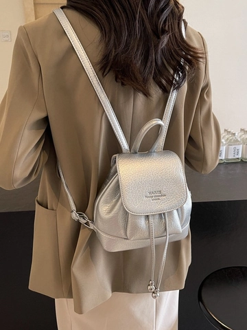Mini Mode Vrouwen Rugzak Litchi Textuur PU Leer Trekkoord Flap Casual Rugzak Schooltas Kleine Reisrugzak Handtas