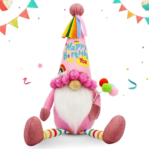 Pinker Geburtstag Zwerg Plüsch Deko Polyester Regenbogen Sitzende Puppe Für Party Fenster Dekoration Geschenk