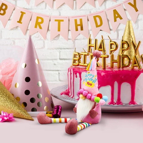 Pinker Geburtstag Zwerg Plüsch Deko Polyester Regenbogen Sitzende Puppe Für Party Fenster Dekoration Geschenk