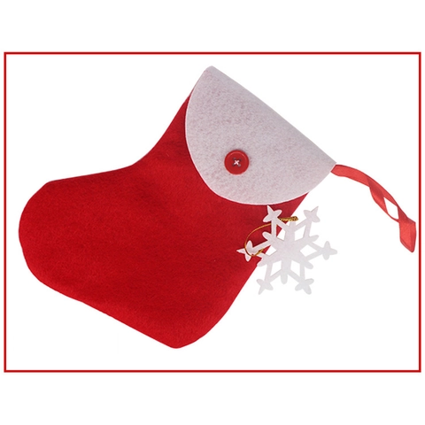 Festive Polyester Christmas Stocking Gift Bag Snowflake Button Hanging Decoration Red White Holiday Party Home Ornament