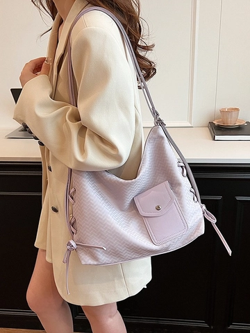 Damen Fashion Rucksack Große Kapazität PU Leder Fischgrätenmuster Schultertasche Mit Seitlichem Kordelzug Schleife Lässige Reisetasche