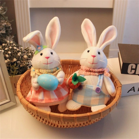 Ornement Peluche Lapin de Pâques Lumineux LED Statuette Lapin Debout Avec Carotte Œuf Peluche Douce Décoration de Fête Maison