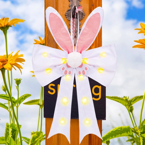 Pasen Lichtgevende Konijnenoren Strik Hangende Decoratie Stof LED Licht Deur Raam Ornament Voor Lente Feest Decoratie