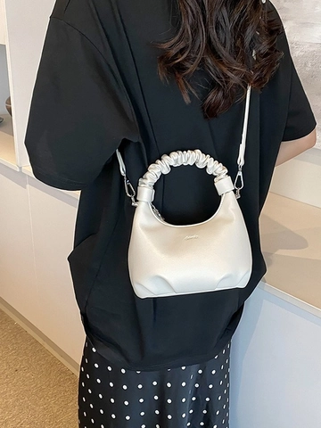 Borsa Dumpling Donna Con Maniglia Arricciata in Pelle PU Borsa a Tracolla Mezzaluna Cinturino Regolabile Borsetta Moda