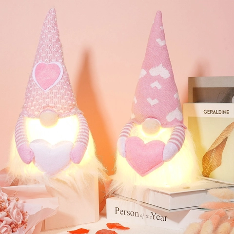 Gnomos LED de San Valentín Muñeca Sin Rostro de Peluche Luminosa Decoración de Corazón Gorro de Punto Ornamento Tomte Hogar Fiesta