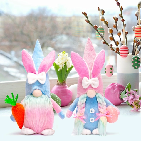 Ostern Leuchtende Zwerg Plüschpuppe LED Licht Auf Hasenohr Gesichtsloser Gonk Mit Karotten Ei Ornamente Für Haus Party Dekoration