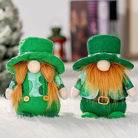 St. Patricks Day Gnom Plüsch Grün Kleeblatt Muster Irisch Glück Tomte Nordic Home Table Decor Dekoration Geschenk Für Party