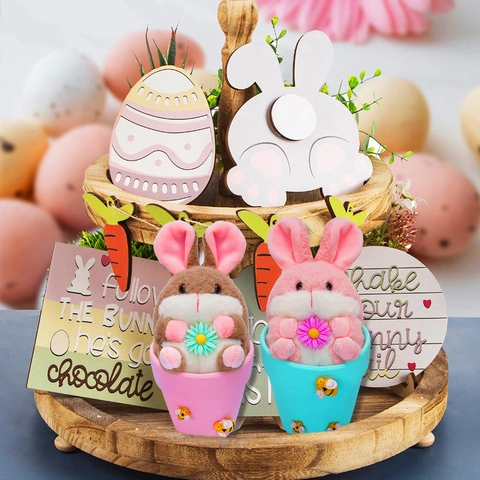 Ostern Hase Plüschpuppe Topf Ornament Mit Blumen Und Bienen Dekoration Süße Hasenfigur Für Zuhause Schreibtisch Festdekor