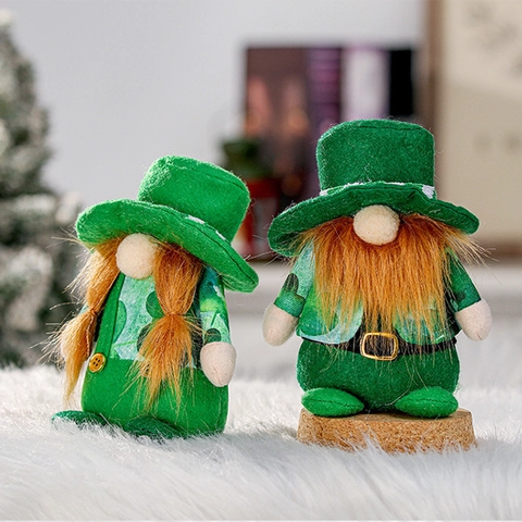 St. Patricks Day Gnom Plüsch Grün Kleeblatt Muster Irisch Glück Tomte Nordic Home Table Decor Dekoration Geschenk Für Party