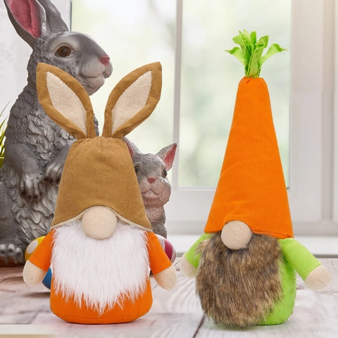 Easter Gnome Plush Doll Carrot Hat Rabbit Ears Faceless Dwarf Ornament For Spring Home Festive Table Decoration Holiday Gift