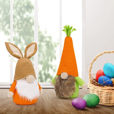 Easter Gnome Plush Doll Carrot Hat Rabbit Ears Faceless Dwarf Ornament For Spring Home Festive Table Decoration Holiday Gift