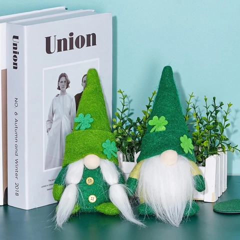Décoration Gnome Porte-Bonheur Irlandais Saint-Patrick Poupée Sans Visage en Peluche Feutre Trèfle Pour Fête Maison Cadeau Ornement