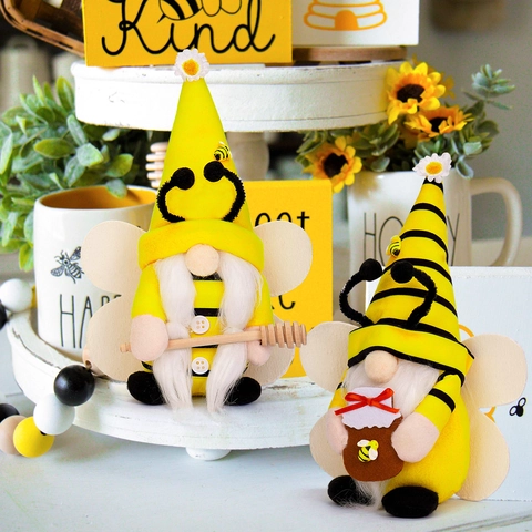 Gnome de la Fête des Abeilles en Peluche Tournesol Bourdon Rayé Tomte Scandinave Décoration de Printemps Ornement pour Maison Fête