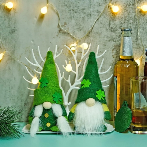 Décoration Gnome Porte-Bonheur Irlandais Saint-Patrick Poupée Sans Visage en Peluche Feutre Trèfle Pour Fête Maison Cadeau Ornement