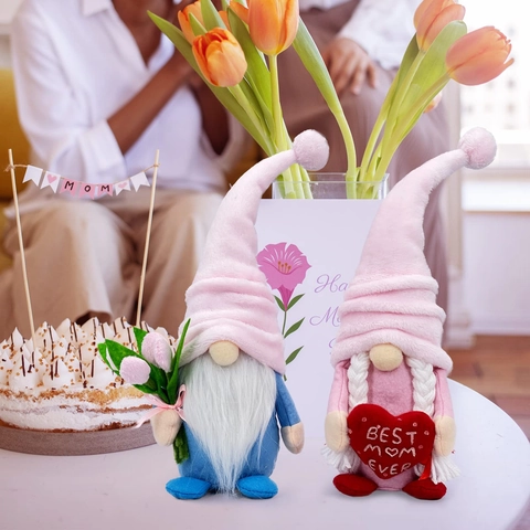 Gnomo del Día de la Madre Muñeca Sin Rostro Decoración de Peluche Corazón Rosa Azul Tomte Enano para Hogar Fiesta Adorno Regalo