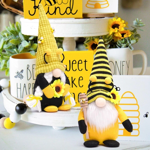 Bee Day Gnome Sunflower Faceless Doll Ornament Handmade Plush Spring Bee Festival Bumblebee Gonk For Home Table Decor Gift