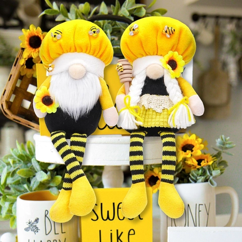Bee Festival Gnome Plush Sunflower Faceless Doll Long Legged Sitting Bee Day Home Decoration Gift Ornament For Party