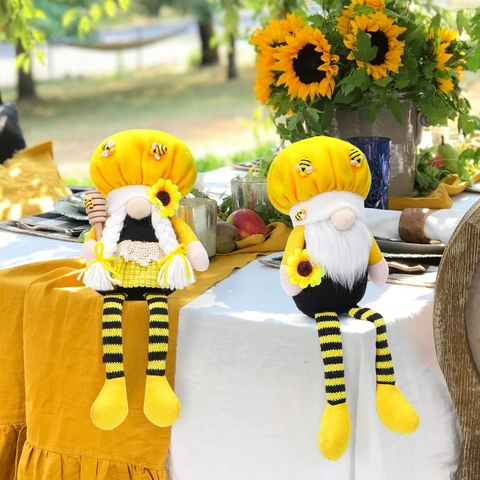 Hommel Kabouter Knuffel Met Zonnebloem Gestreept Been Dwerg Tomte Noors Voorjaar Boerderij Gelaagd Dienblad Desktop Huis Decoratie