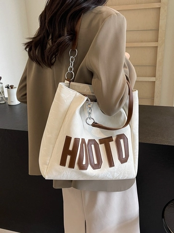 Borsa Tote da Donna di Grande Capacità Borsa a Tracolla in Pelle PU Stropicciata Alla Moda Con Cinturino a Catena HOOTO Applique
