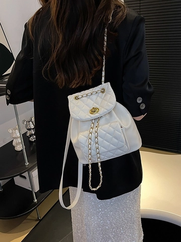 Mochila de Moda Acolchada de Rombos para Mujer Cuero PU Mini Correa de Cadena Cierre de Giro Pequeña Mochila para Viajes Salidas