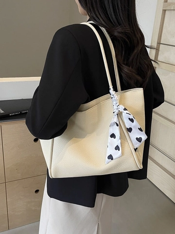 Borsa Tote da Donna di Grande Capacità in Pelle PU con Trama Litchi Borsa a Tracolla con Sciarpa a Cuore Moda Borsa per Pendolari