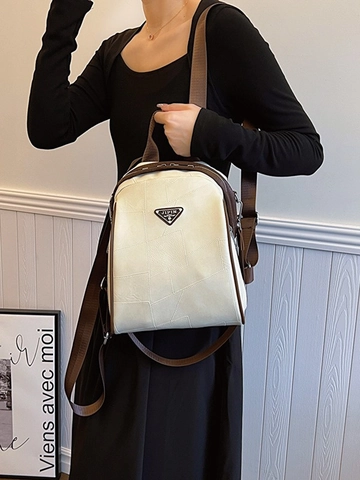 Sac à Dos en Cuir PU pour Femmes Mode Design Patchwork Géométrique Grande Capacité Urbain Sac à Bandoulière Simple pour École Voyage Sac pour Dames