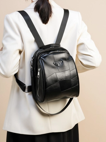 Sac à Dos en Cuir PU pour Femmes Mode Design Patchwork Géométrique Grande Capacité Urbain Sac à Bandoulière Simple pour École Voyage Sac pour Dames