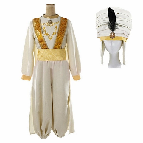 Set Costume Cosplay Aladdin Genio Sultano in Poliestere Completo da Scena Arabo Mediorientale per Festa di Halloween Carnevale Adulti Unisex