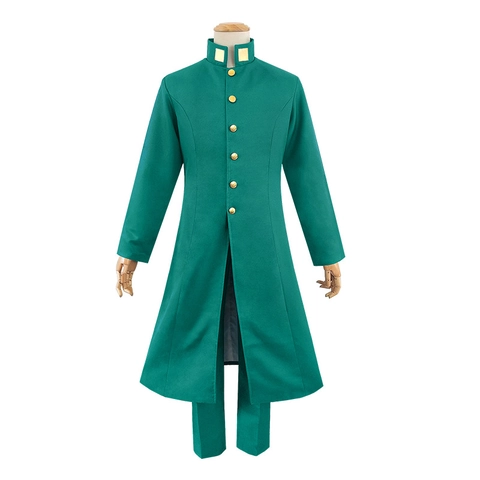 Abrigo Largo Con Cuello Alto Y Pantalones Verde Oscuro Uniforme Mezcla Algodón Poliéster Para Cosplay Actuación Anime
