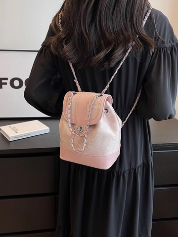 Damen Fashion Jacquard Eimer-Rucksack Eleganter Blumenmuster PU-Leder Kettengurt Mini Schultasche Mit Drehverschluss