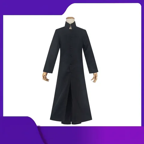 Disfraz de Cosplay Inspirado en Matrix Neo Gabardina Negra Larga Cuello Alto Unisex Ropa de Performance de Halloween