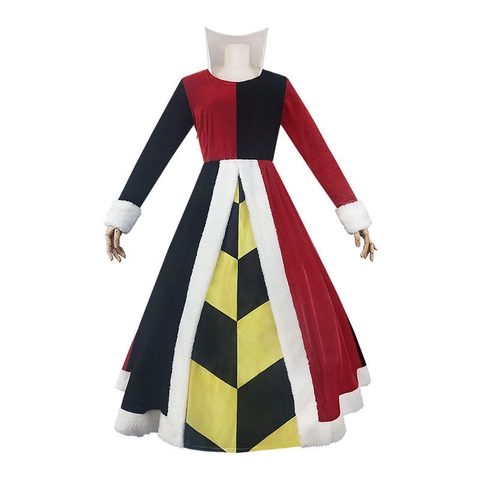 Fantasy Women Velvet Queen Of Hearts Cosplay Dress Long Sleeve Stand Collar Faux Fur Trim Halloween Party Maxi Gown