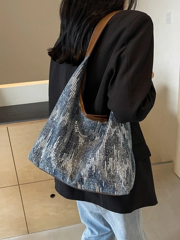 Sac Fourre-tout en Denim à Paillettes pour Femmes Grande Capacité Sac à Épaule Style Rétro Décontracté pour École Voyage Shopping