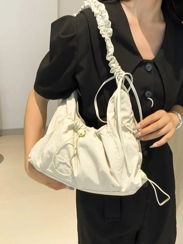 Bolso Tote Plisado Casual para Mujer Gran Capacidad Bolso de Hombro Nube de Nailon Con Asa Fruncida Cierre de Cordón
