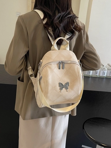 Damen Mode Stepprucksack PU-Leder Große Kapazität Reise Schultasche Mit Schmetterlings-Metalldekor Rhombenmuster Für Frauen