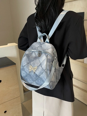 Damen Mode Stepprucksack PU-Leder Große Kapazität Reise Schultasche Mit Schmetterlings-Metalldekor Rhombenmuster Für Frauen