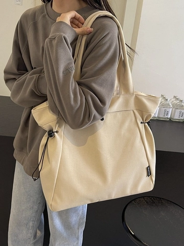 Borsa Tote in Tela da Donna Grande Capacità Casual con Coulisse Borsa a Tracolla Street Style Handbag Tinta Unita