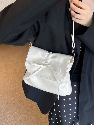 Borsa a Secchiello Plissettata da Donna Con Decorazione a Fiocco Pelle PU Argento Rosso Metallizzato Borsa a Tracolla Uso Quotidiano