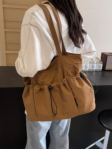 Grote Capaciteit Nylon Tragetasche Voor Dames Met Meerdere Trekkoordzakken Stedelijk Minimalistisch Casual Schoudertas Voor Werk School Reizen
