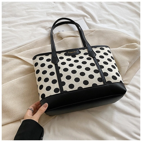 Bolso Tote De PU Con Lunares Para Mujer Gran Capacidad Moda Urbana Simple Bolso De Hombro Para El Uso Diario Bolso De Mano Versátil