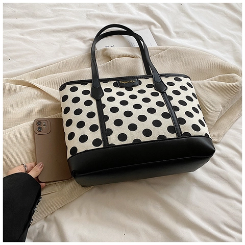 Bolso Tote De PU Con Lunares Para Mujer Gran Capacidad Moda Urbana Simple Bolso De Hombro Para El Uso Diario Bolso De Mano Versátil