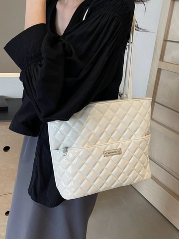 Bolso Tote Acolchado para Mujer Gran Capacidad Cuero PU Brillante Bolso de Hombro Bandoulière Moda para Trabajo Diario