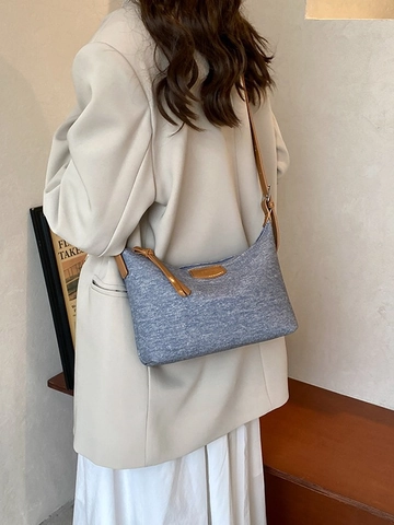 Borsa Sottobraccio in Denim di Grande Capacità per Donna Design di Nicchia Tracolla a Spalla Casual Dumpling Bag
