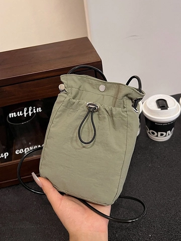 Women's Mini Nylon Drawstring Crossbody Phone Bag Korean Style Lightweight Small Casual Shoulder Purse Solid Color Bag