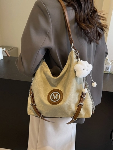 Borsa a Spalla Hobo da Donna di Grande Capacità in Pelle PU Borsa Tote Vintage con Lettera M e Pendente a Nuvola per Pendolarismo Quotidiano Lavoro