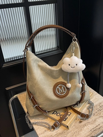 Borsa a Spalla Hobo da Donna di Grande Capacità in Pelle PU Borsa Tote Vintage con Lettera M e Pendente a Nuvola per Pendolarismo Quotidiano Lavoro