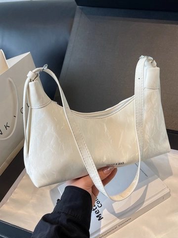 Bolso de Axila Plisado de Cuero PU Minimalista para Mujer Gran Capacidad Diseño de Nicho Bolso de Hombro Hobo Color Sólido Cremallera Bolso de Mano
