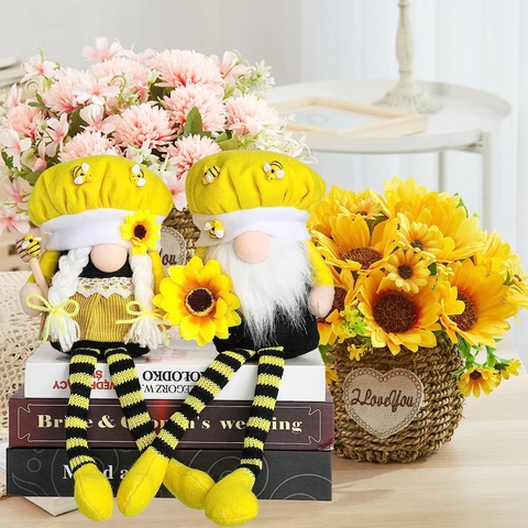 Honey Bee Day Decorations Sunflower Gnomes Plush Faceless Doll Ornaments With Long Legs For Home Party Decor Gift
