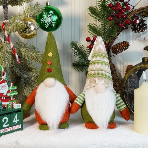 Decorazione Peluche Gnomo di Natale Fatta a Mano Bambola Nisse Svedese Senza Volto Con Cappello a Maglia Barba Lunga per Casa Tavolo